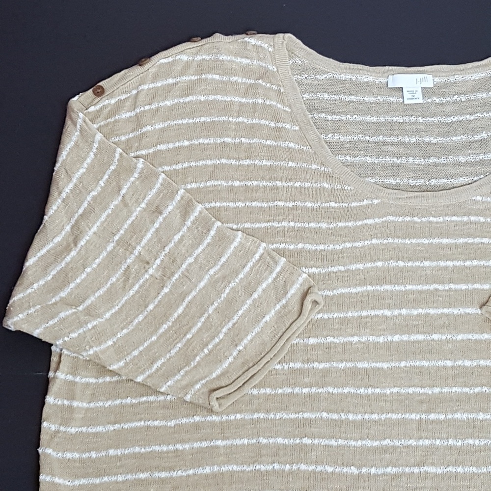 J. Jill Tan White Linen Button Shoulder Top Sz. 3X